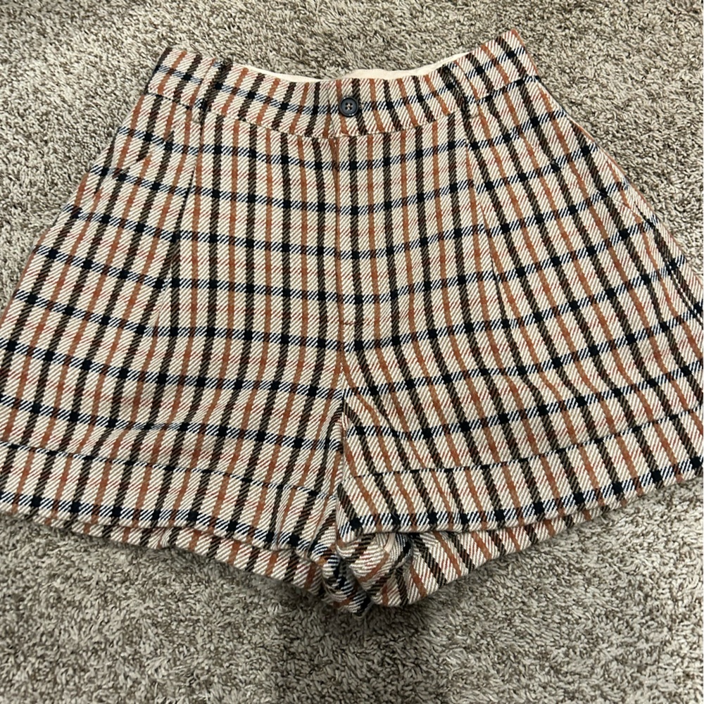 Hunter Bell Plaid High Waist Shorts - Tan, Black, White